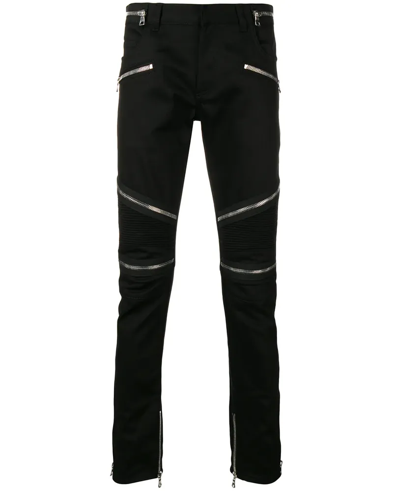 Balmain Skinny-Bikerjeans mit Reißverschlüssen - Schwarz Schwarz