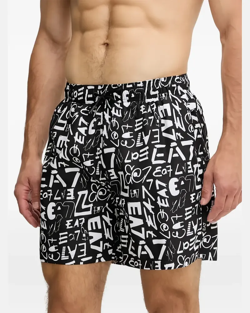 EA7 Badeshorts mit grafischem Print - Schwarz Schwarz