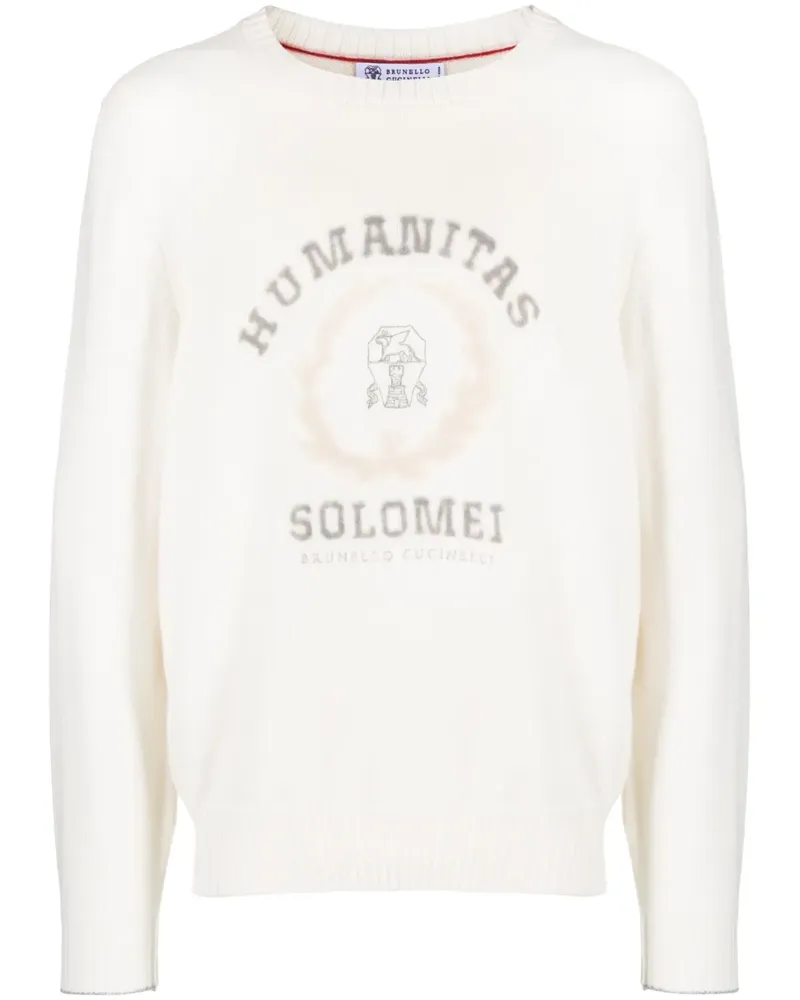 Brunello Cucinelli Kaschmirpullover mit Logo-Stickerei - Nude Nude