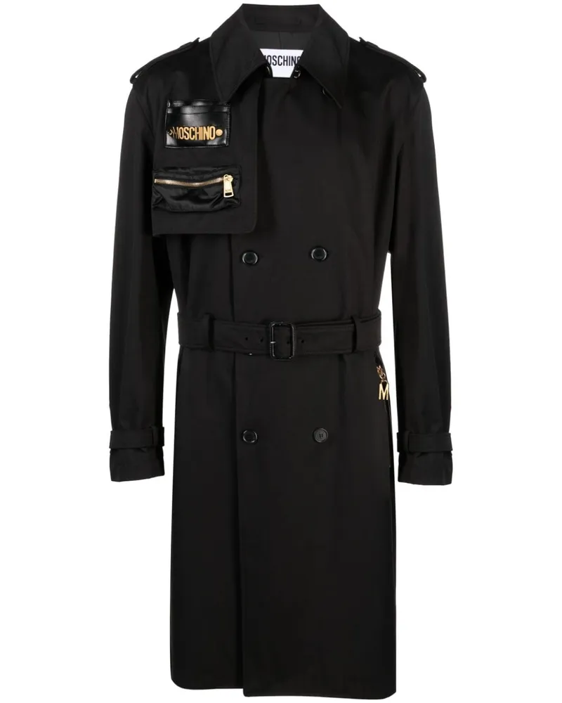 Moschino Trenchcoat mit Logo-Schild Schwarz