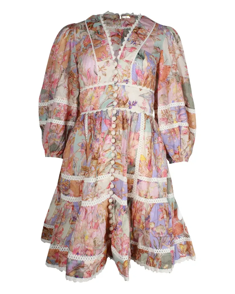 Zimmermann floral-print puff-sleeve mini dress - Rosa Rosa