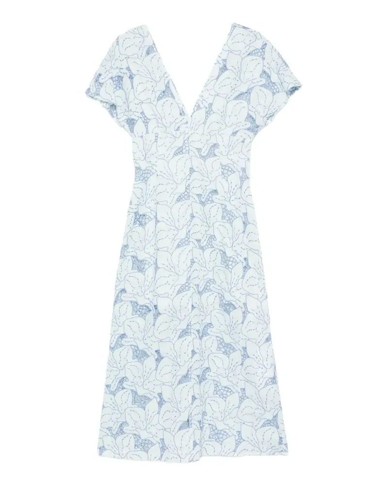 Genny embroidered V-neck midi dress - Blau Blau