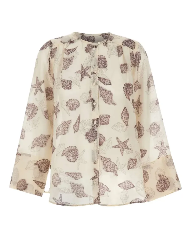 MARELLA marine-print silk-blend shirt - Nude Nude