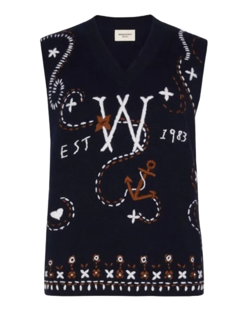 Max Mara intarsia-knit sleeveless virgin-wool sweater - Blau Blau