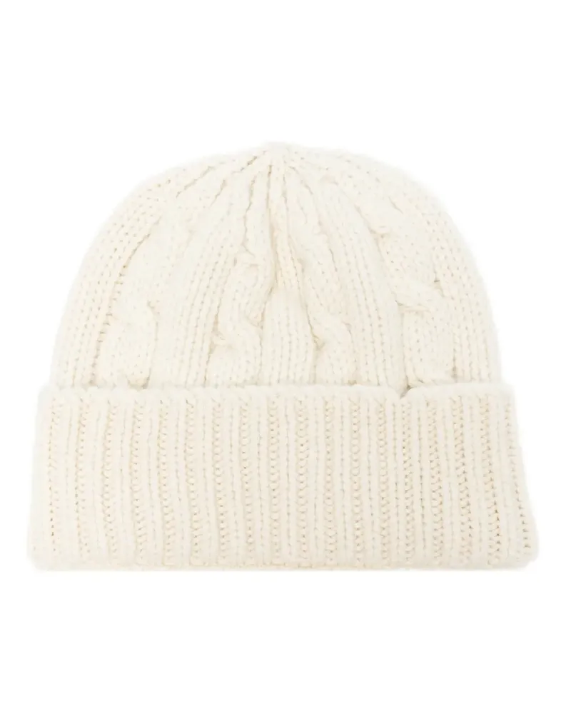 CENERE GB Beanie mit Zopfmuster - Weiß Weiß