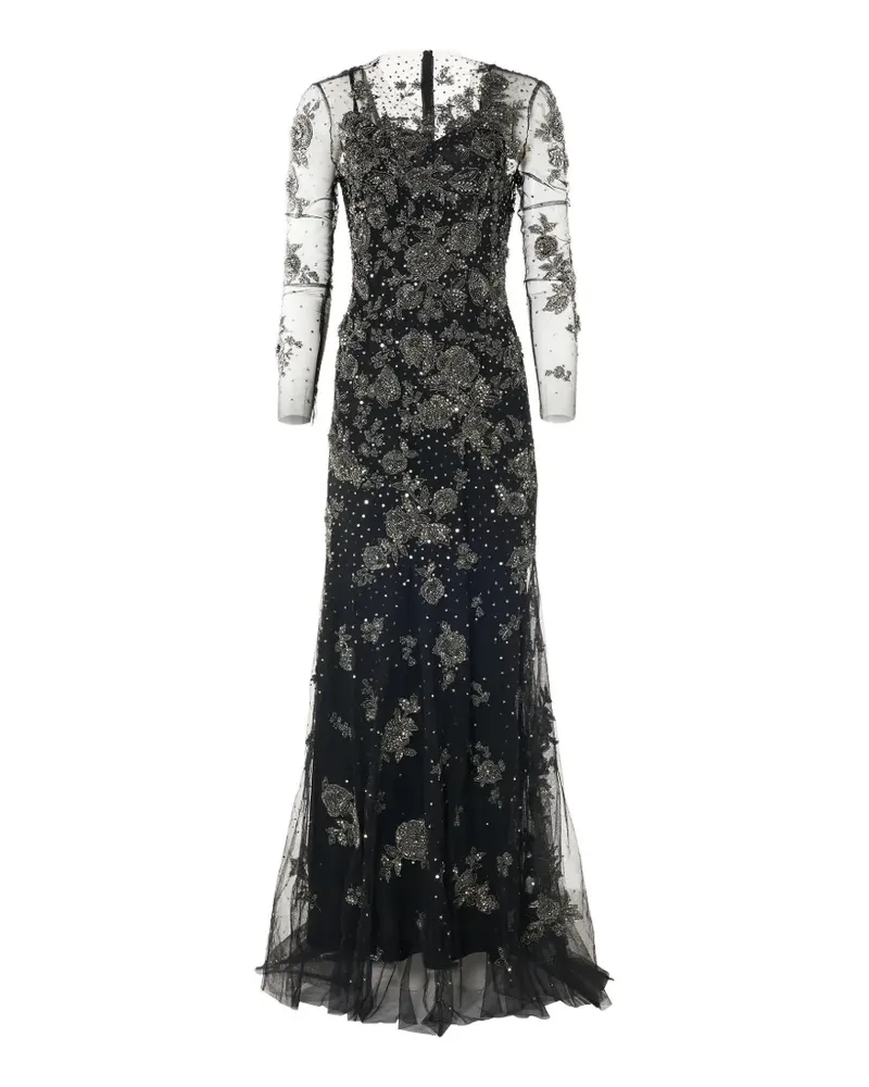 Carolina Herrera New York Trompeten-Robe mit zinnfarbener Blumenstickerei - Schwarz Schwarz