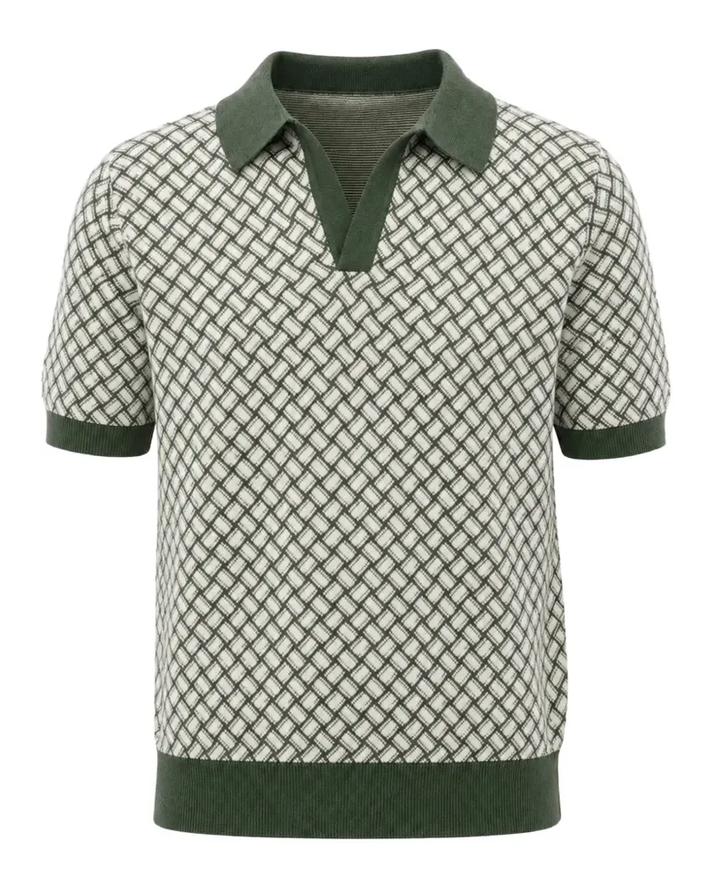Drumohr  Kurzärmeliges Poloshirt mit geometrischem Strickmuster - Weiß Weiß
