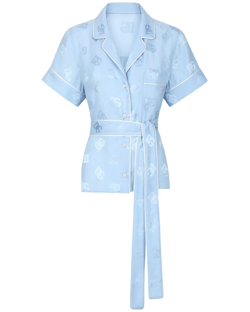 Dolce & Gabbana Hemd aus Monogramm-Jacquard mit Taillenbindung - Blau Blau