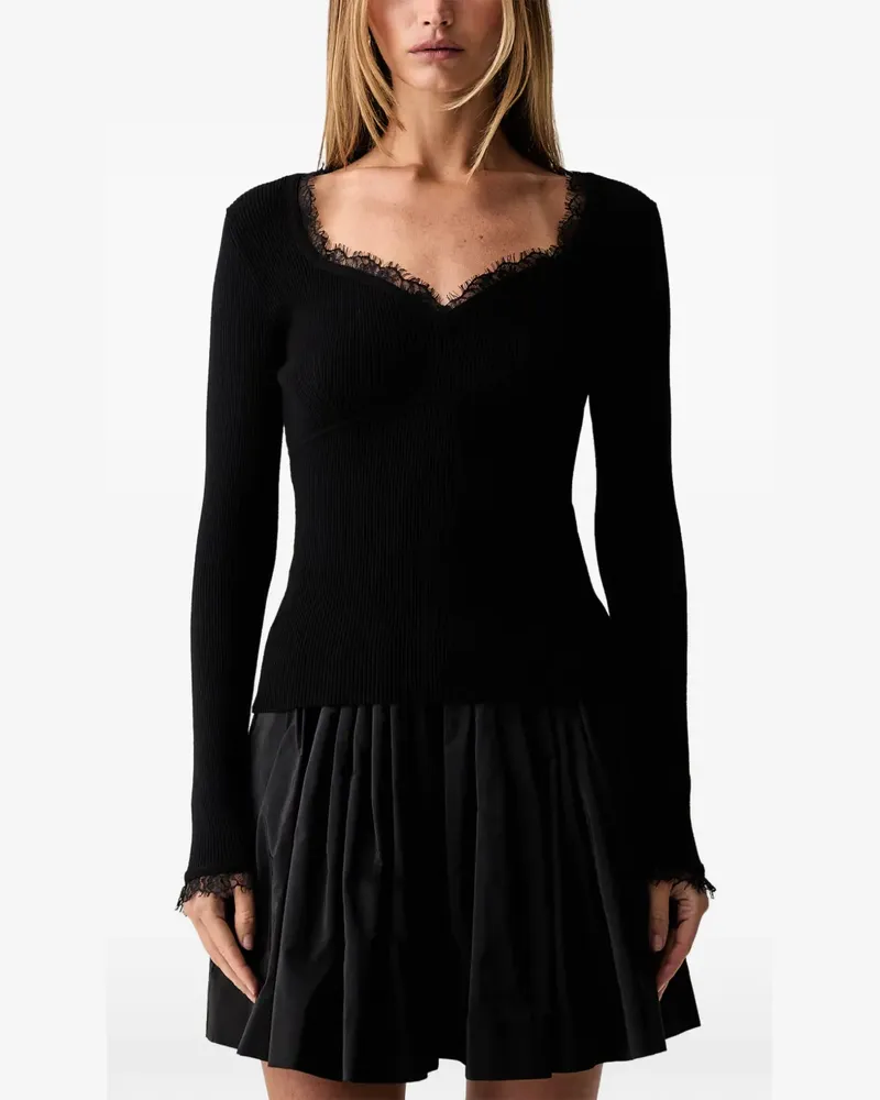 Twin-Set Pullover mit Spitzenbesatz - Schwarz Schwarz