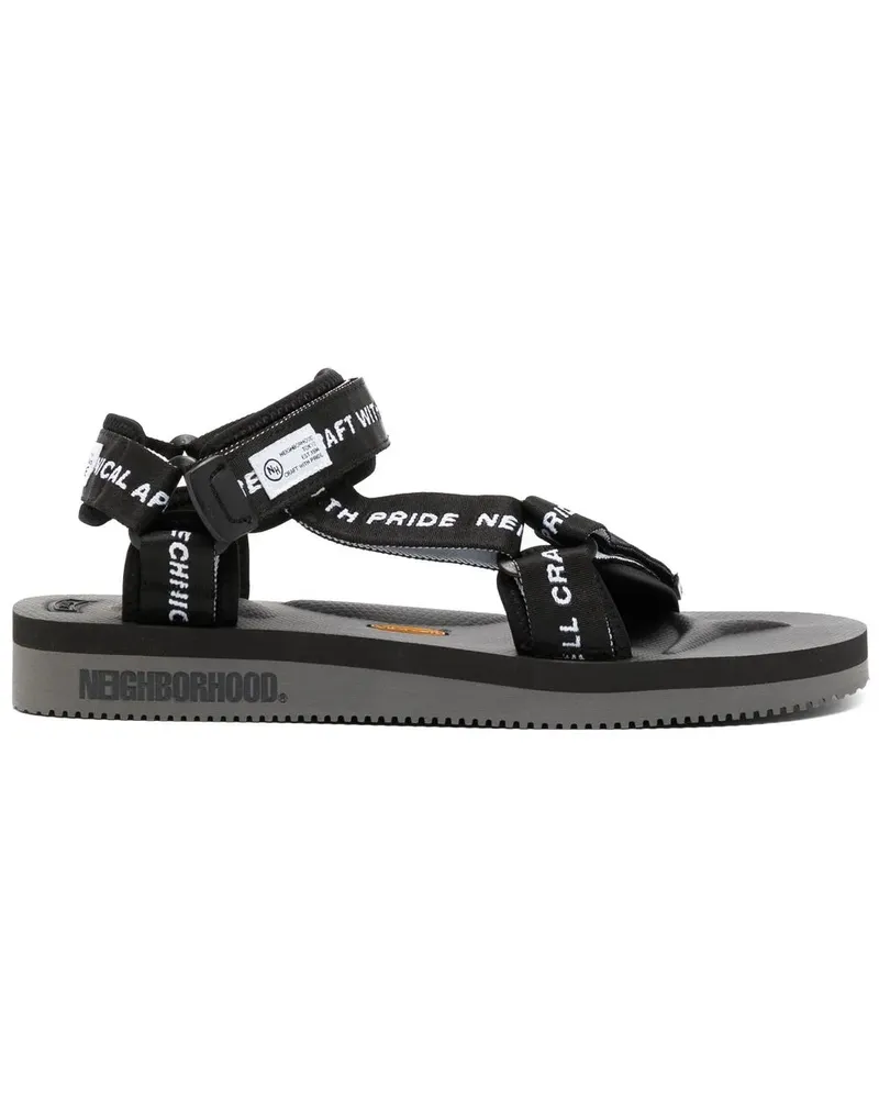 Neighborhood Flache Sandalen mit Logo-Riemen - Schwarz Schwarz