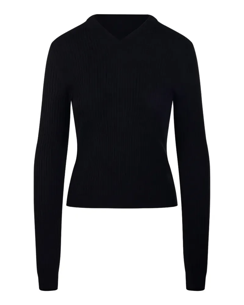 Lisa Yang Gerippter Pullover mit V-Ausschnitt - Schwarz Schwarz