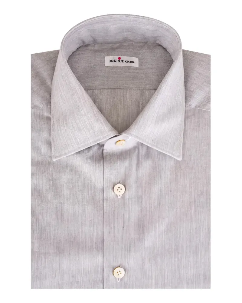 Kiton Seidenhemd mit Fischgrätenmuster - Grau Grau