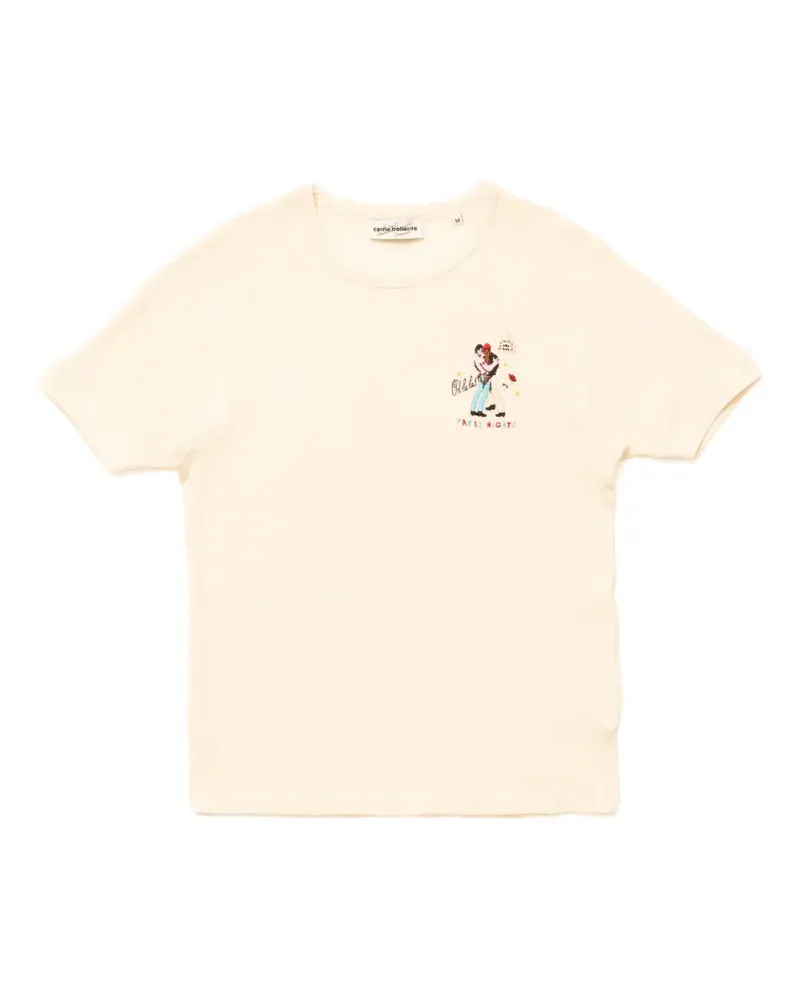 Carne Bollente embroidered Paris Nights delights T-shirt - Nude Nude