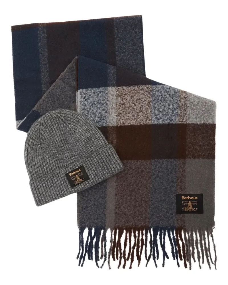Barbour Esterdale Beanie-Set mit Karomuster - Grau Grau