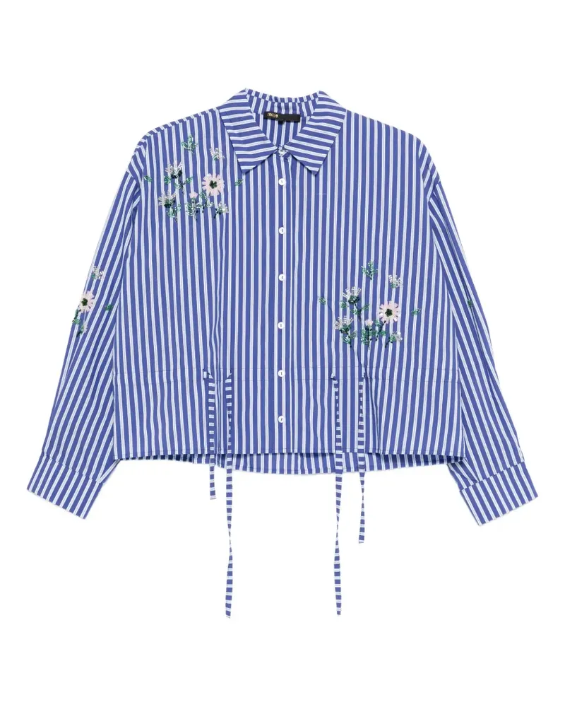 Maje Gestreiftes Hemd mit Blumenstickerei - Blau Blau