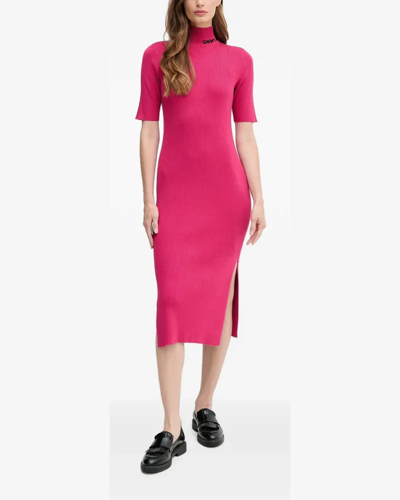 DKNY Geripptes Midikleid mit Logo-Stickerei - Rosa Rosa