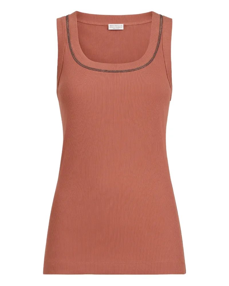 Brunello Cucinelli ribbed trim top - Orange Orange