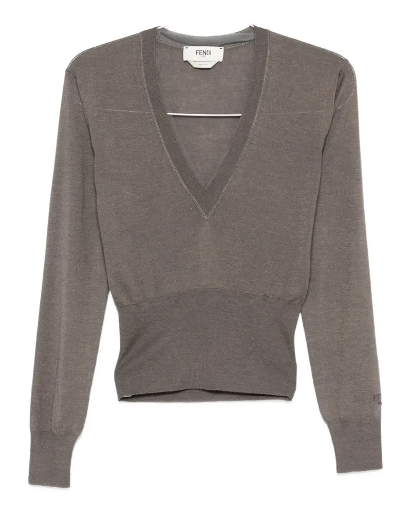 Fendi T-Shirt mit V-Ausschnitt - Nude Nude