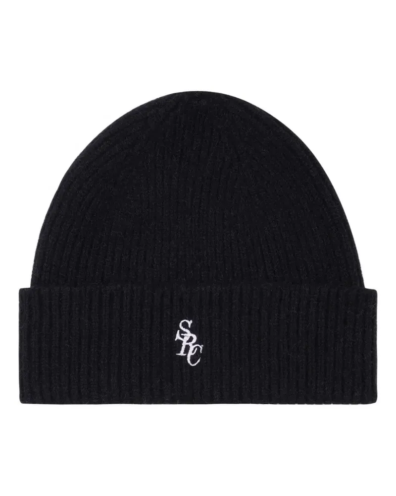 SPORTY & RICH Gerippte Beanie - Schwarz Schwarz