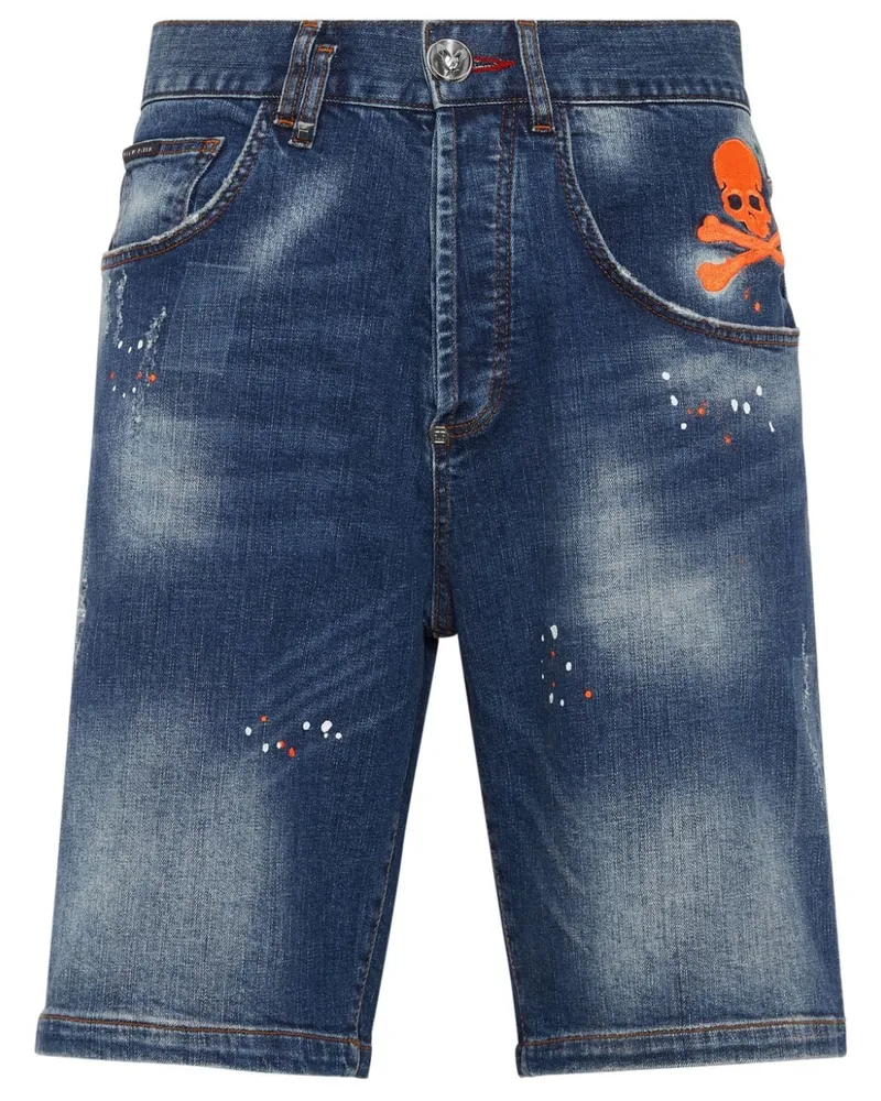 Philipp Plein Jeans-Shorts mit Totenkopf-Stickerei - Blau Blau