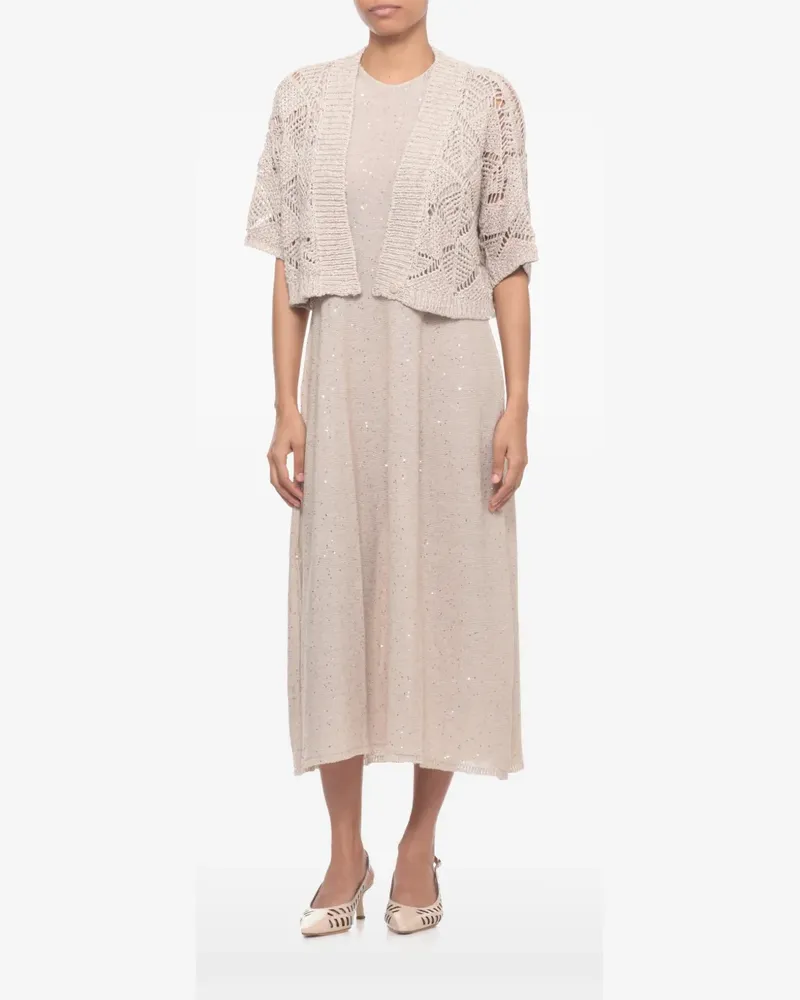 Antonelli Firenze Peonia sequin-embellished open-knit cardigan - Nude Nude