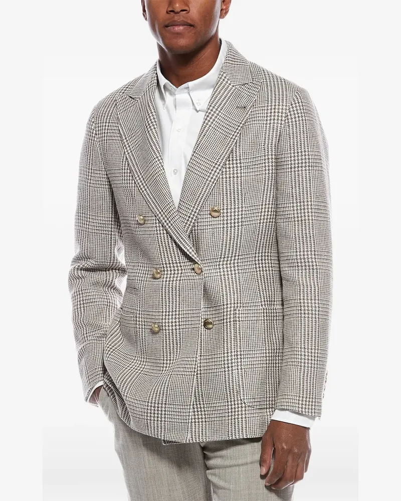 Brunello Cucinelli Prince of Wales-check double-breasted blazer - Braun Braun