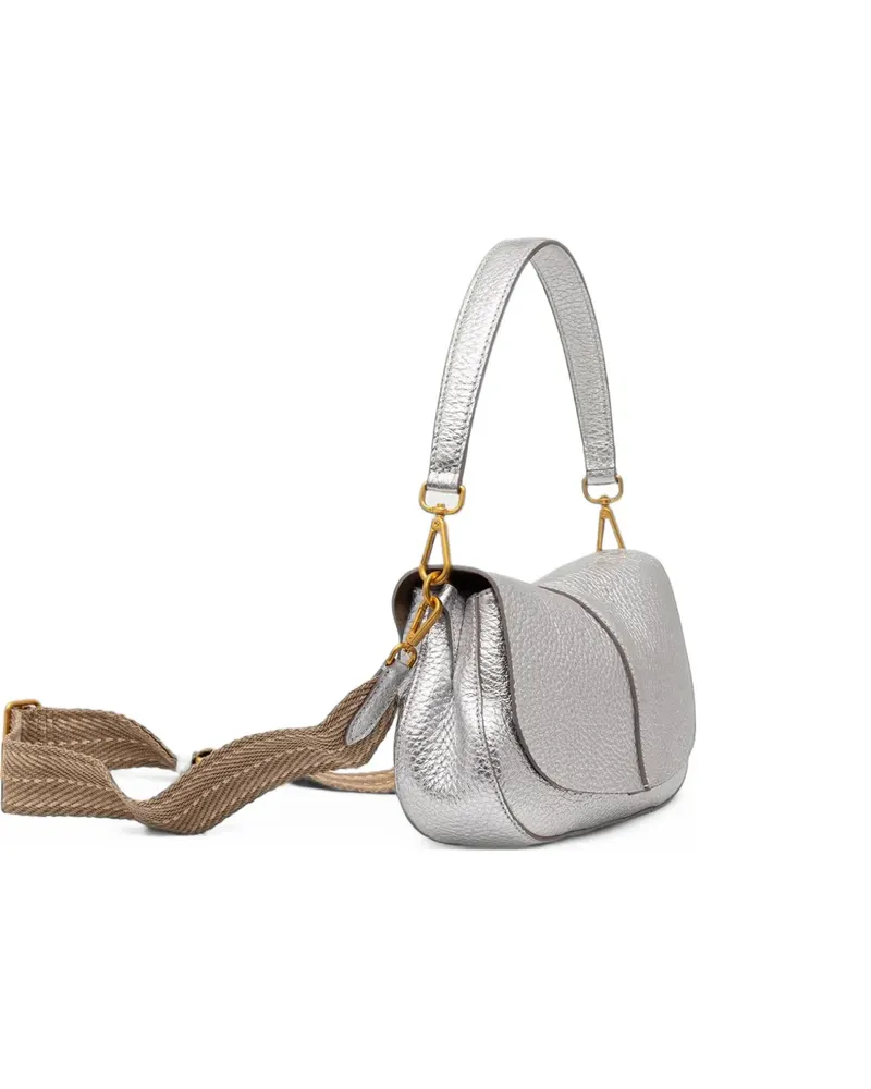 Gianni Chiarini Helena Round Schultertasche aus gekörntem Leder - Silber Silber