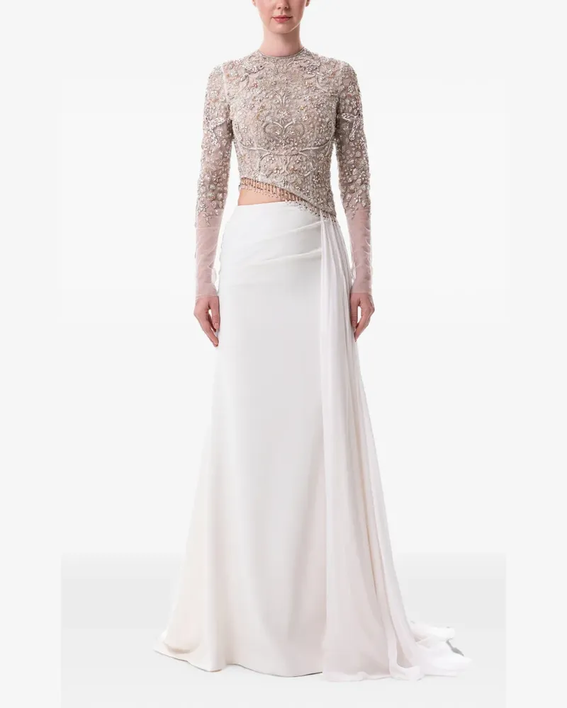 Dina Melwani embellished draped maxi dress - Weiß Weiß