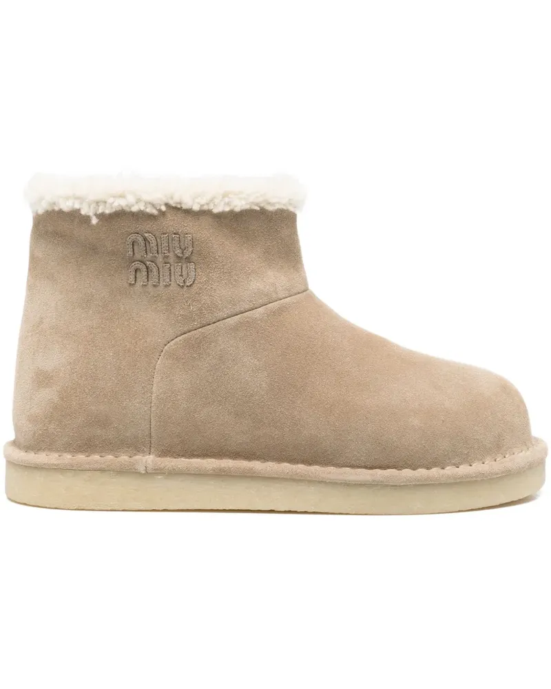 Miu Miu Wildlederstiefeletten mit Shearling-Futter - Nude Nude