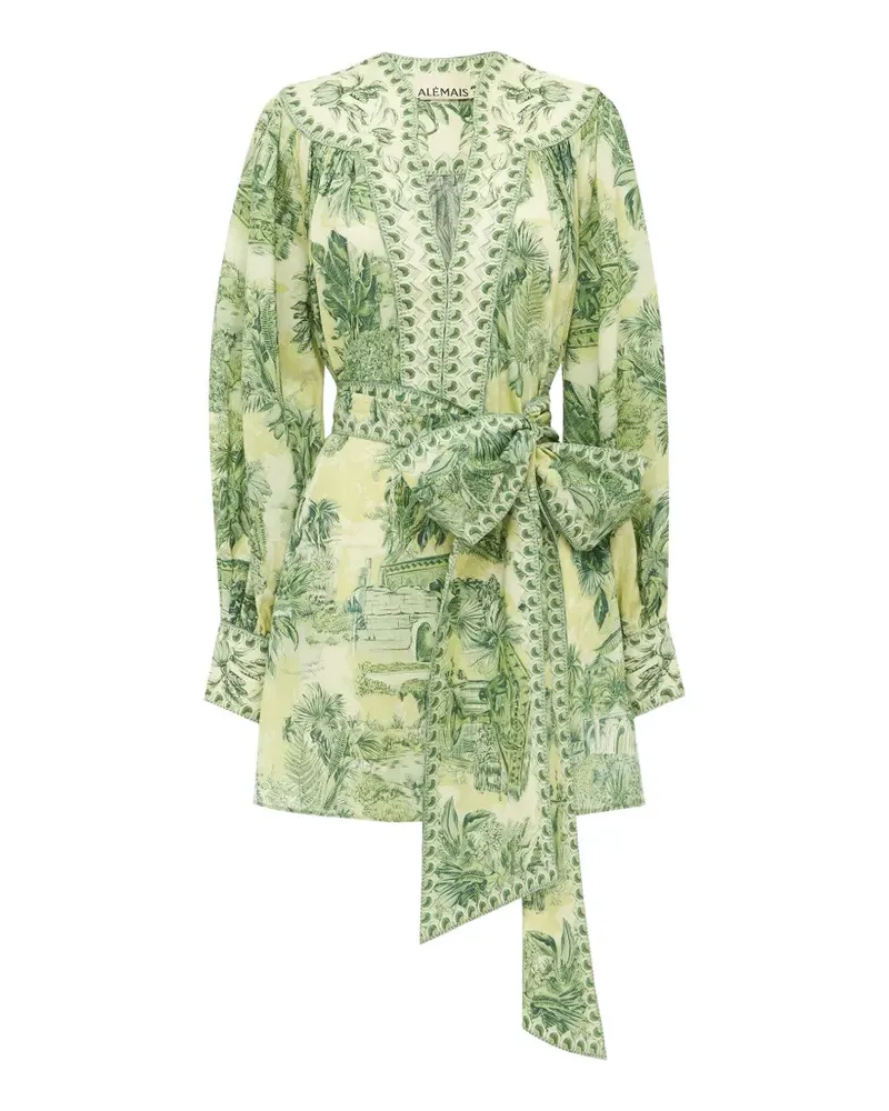 ALEMAIS Sara bow printed mini dress - Nude Nude