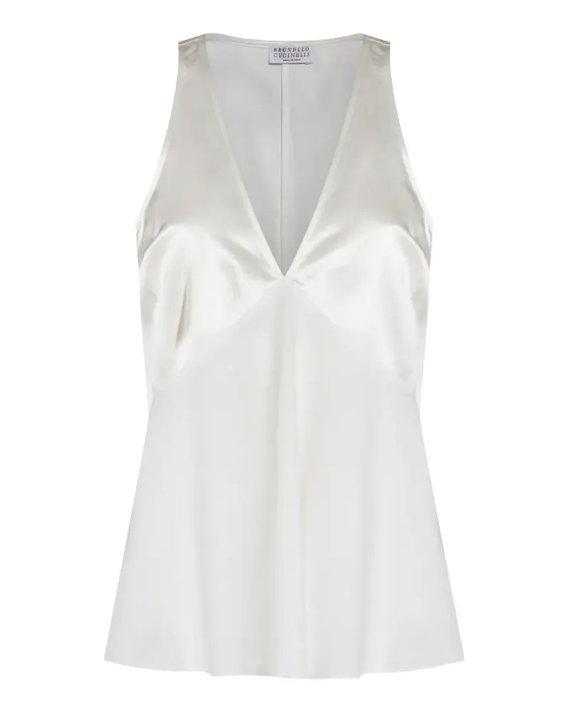 Brunello Cucinelli satin-finish V-neck top - Nude Nude