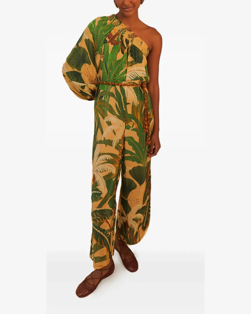 FARM Rio One-Shoulder-Jumpsuit mit tropischem Print - Nude Nude