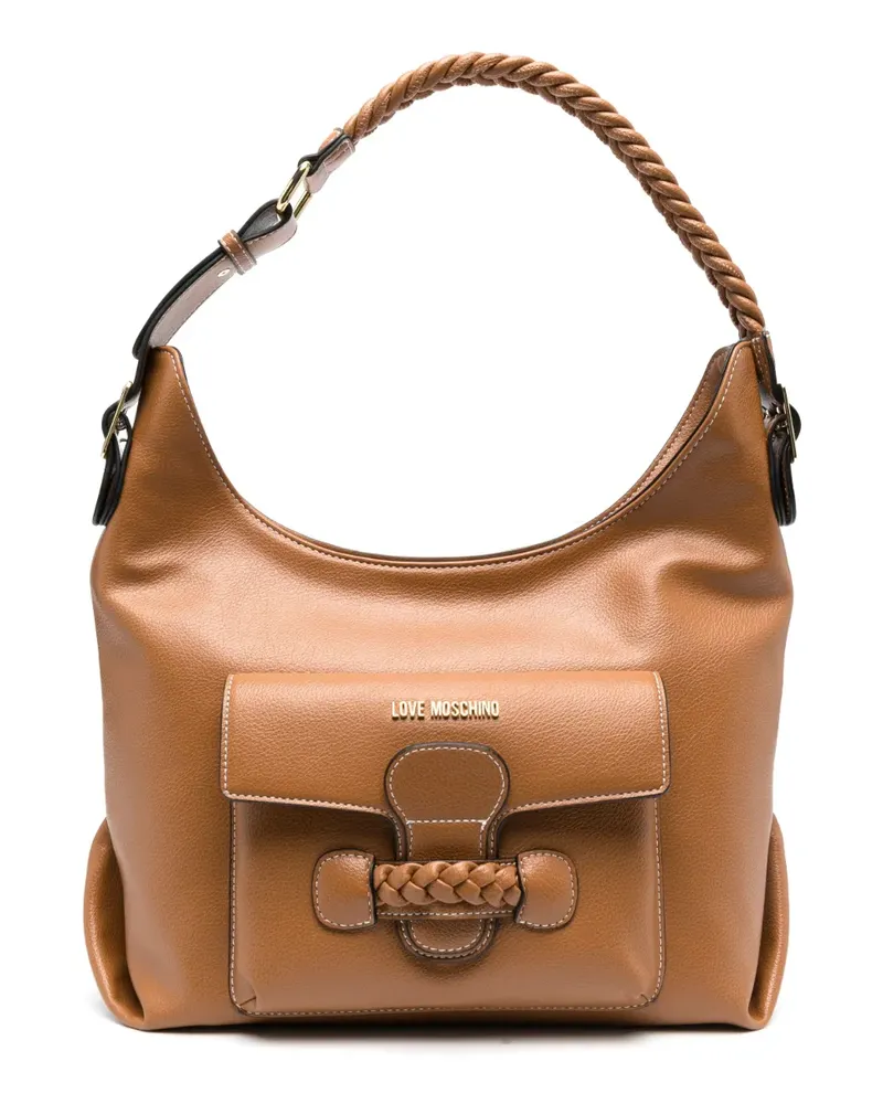 Moschino Schultertasche mit Logo-Schild - Braun Braun