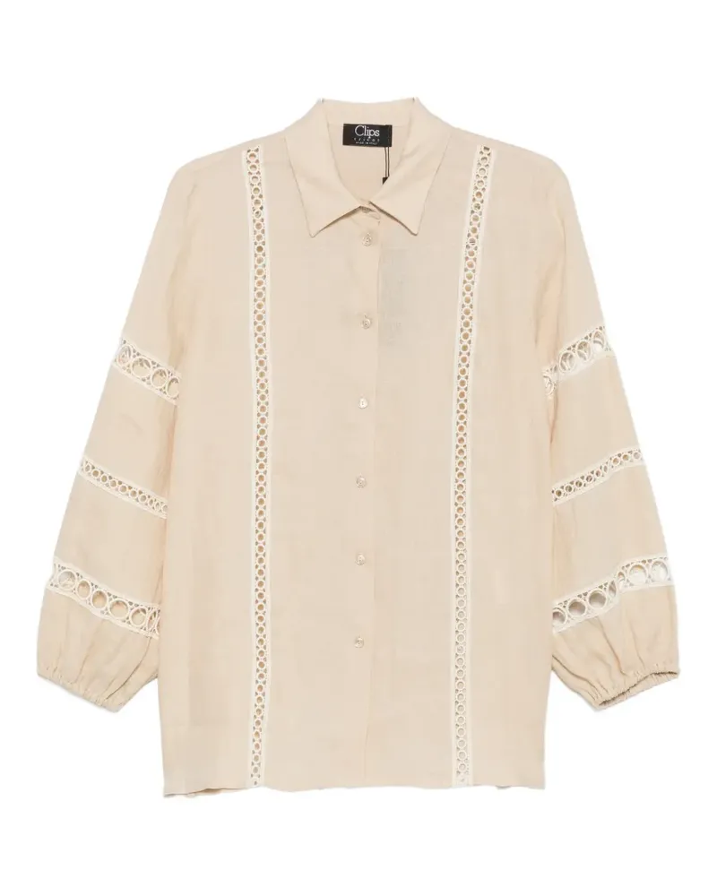 Clips crochet-trim long-sleeve linen shirt - Nude Nude