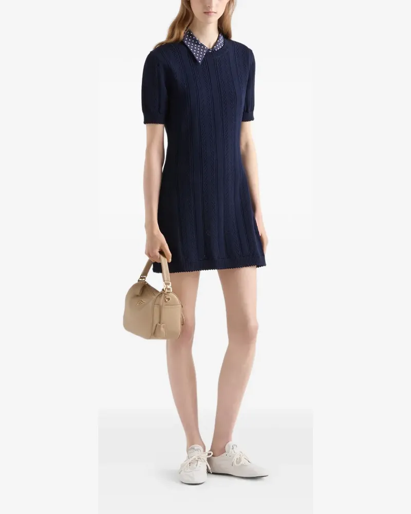 Prada openwork cotton mini-dress - Blau Blau