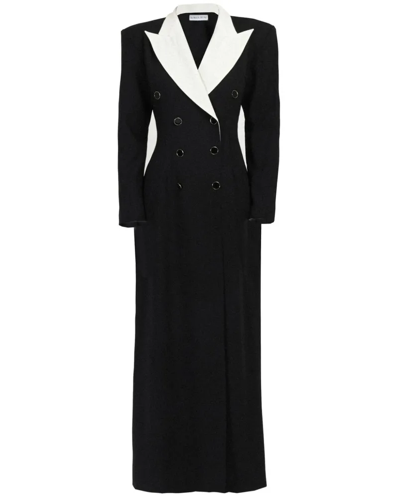 Rowen Rose Smoking-Maxikleid mit Kontrastkragen - Schwarz Schwarz