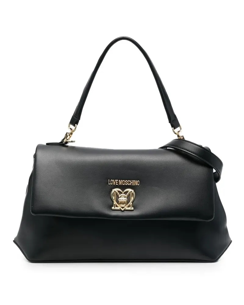 Moschino Schultertasche mit Logo-Schild - Schwarz Schwarz