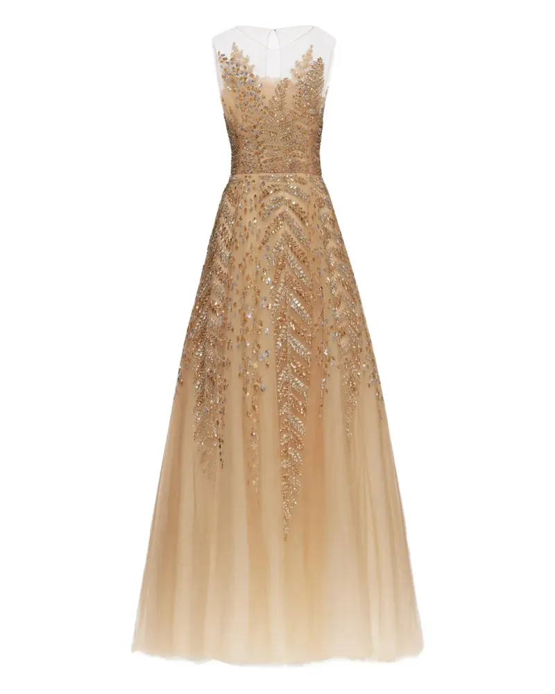 Oscar de la Renta Tüll-Midikleid mit Farndetail - Nude Nude