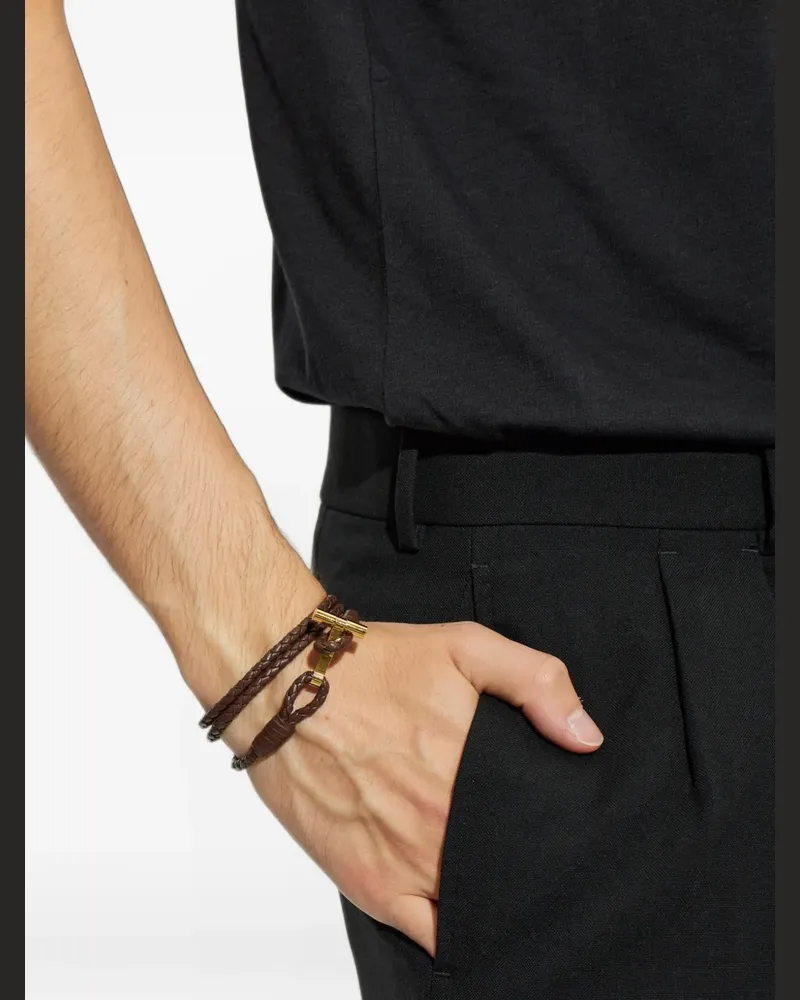 Tom Ford braided leather T bracelet - Gold Gold
