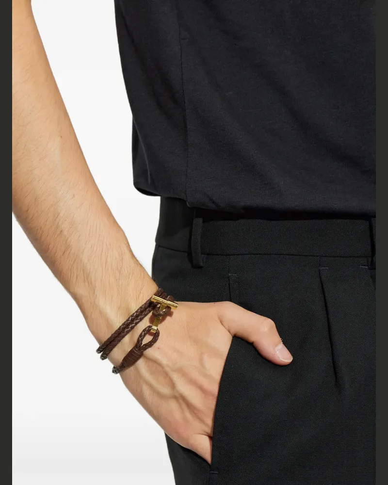 Tom Ford Geflochtenes Lederarmband - Gold Gold