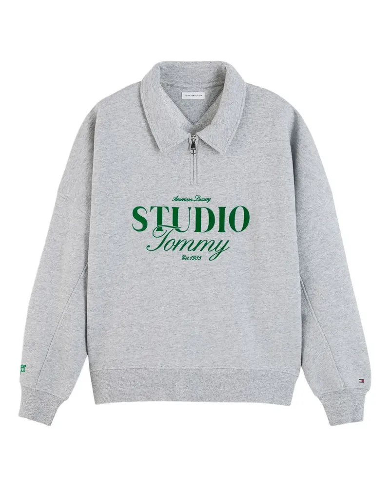 Tommy Hilfiger logo-print zip-neck polo top - Grau Grau