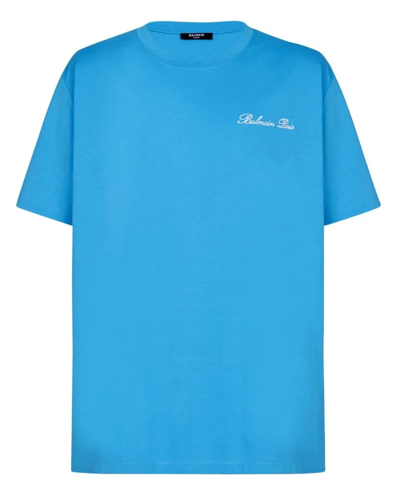 Balmain T-Shirt mit aufgesticktem Signature-Logo - Blau Blau