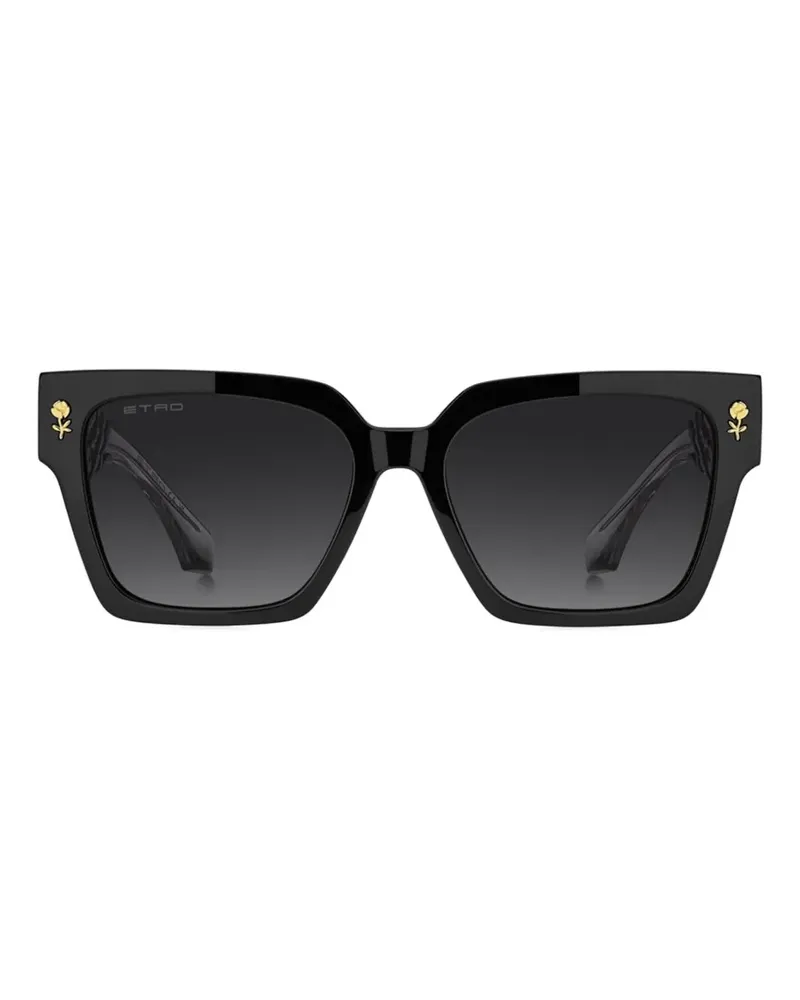 Etro Sonnenbrille mit rechteckigem Gestell und Blumengravur - Schwarz Schwarz