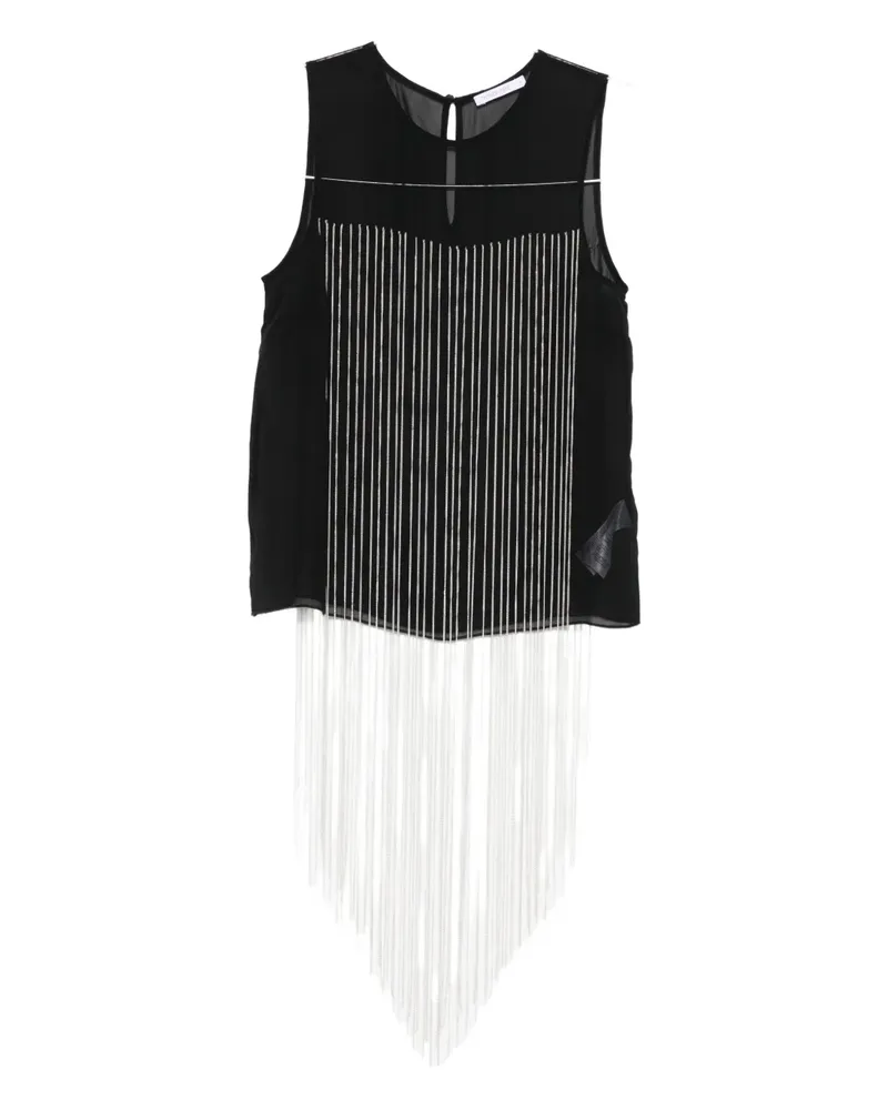 Patrizia Pepe sheer-panel fringed top - Schwarz Schwarz