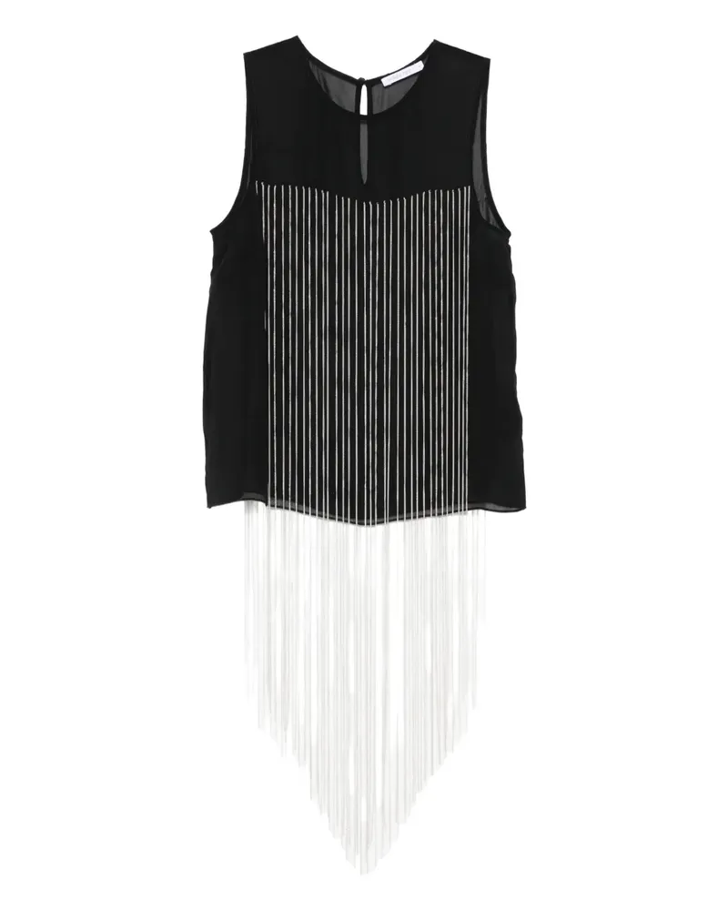 Patrizia Pepe sheer-panel fringed top - Schwarz Schwarz