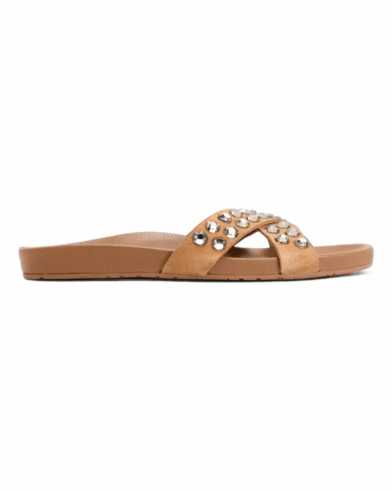 Pedro Garcia Analis crystal-embellished crossover-strap flat sandals - Braun Braun