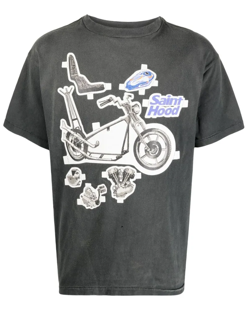 SAINT MXXXXXX T-Shirt im Distressed-Look mit Print - Grau Grau