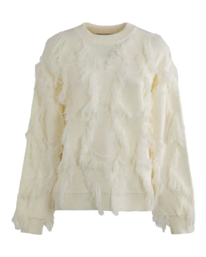 Gaëlle Bonheur fringed diamond-pattern sweater - Nude Nude