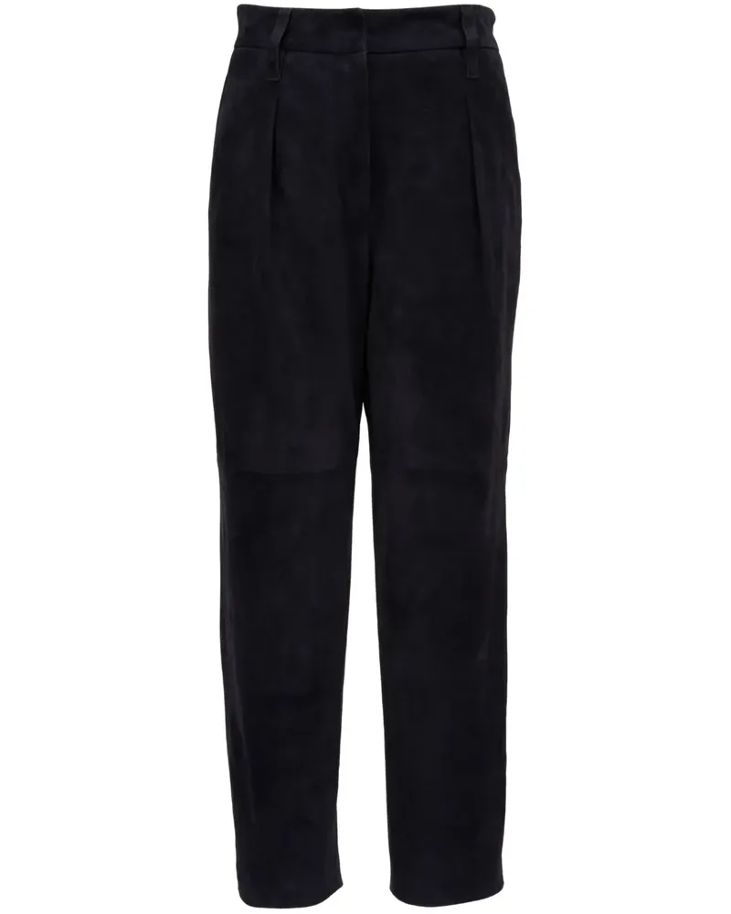 Brunello Cucinelli Wildleder-Hose mit hohem Bund - Blau Blau