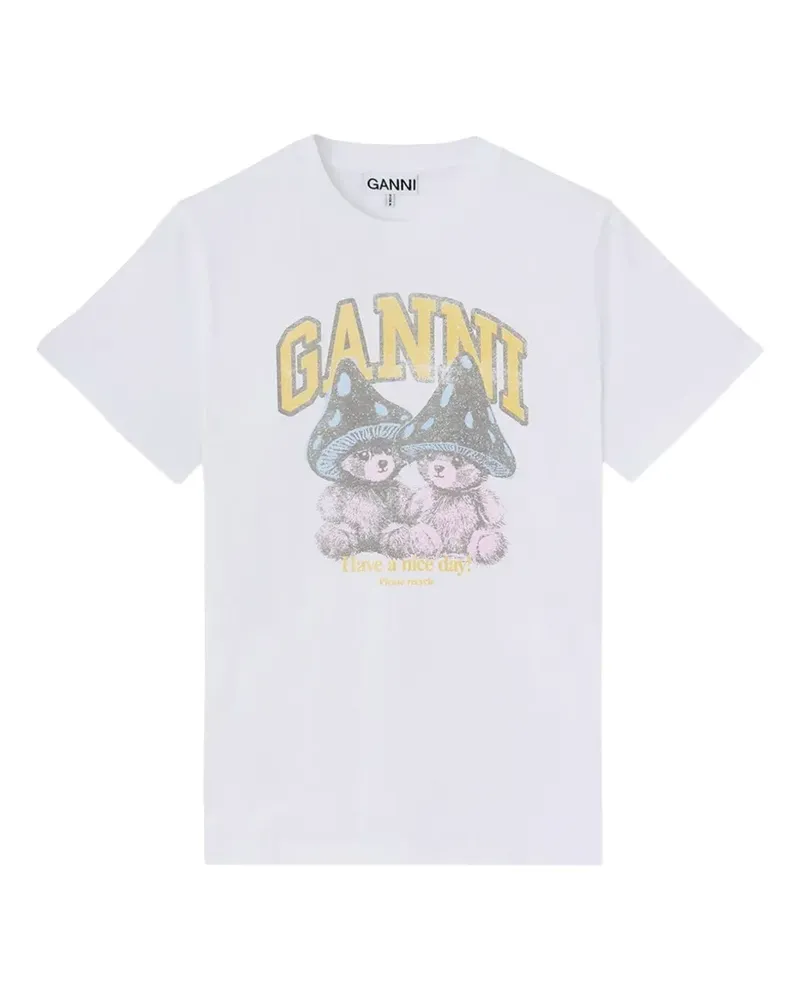 Ganni T-Shirt mit Pilz-Teddy - Weiß Weiß